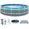 Каркасный бассейн INTEX PRISM FRAME 427х107см, 12706л, фил.-насос 3785л\ч, лестница, тент, подстилка, 26722