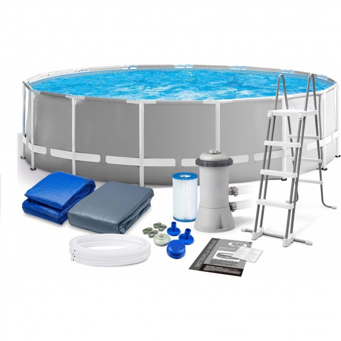 Каркасный бассейн круглый INTEX PRISM FRAME 457х122, фильтр-насос, лестница, тент, подстилка 26726