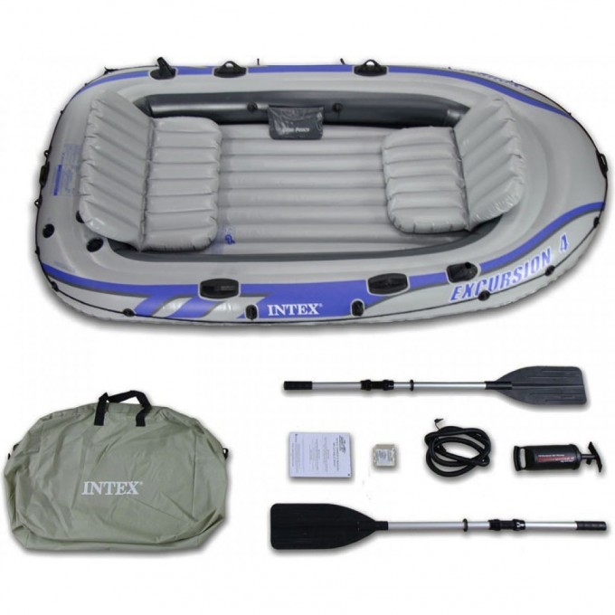 Лодка INTEX EXCURSION 4 местная, 315 х 165 х 43 см, вёсла, насос, до 500 кг 68324